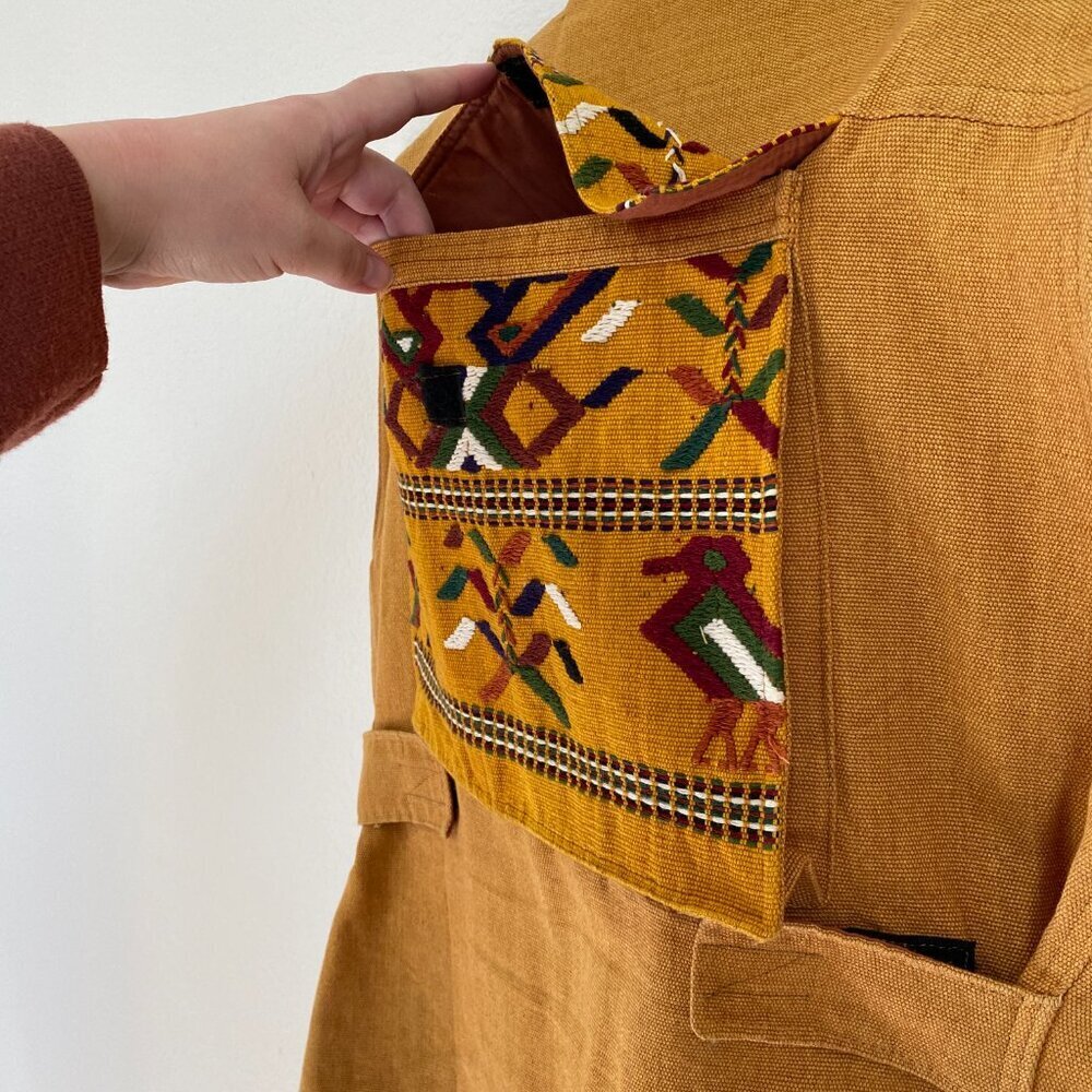 Vintage Mexican Style Embroidered Cotton Vest Mustard Yellow - Picture 7 of 9